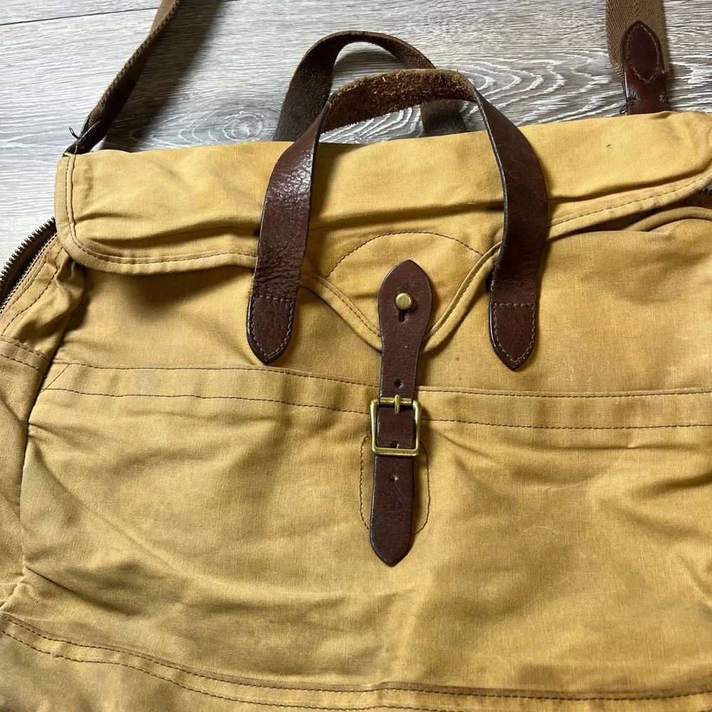 J.Crew Abingdon Messenger Bag Men OS Khaki Waxed Canvas Leather Laptop Briefcase